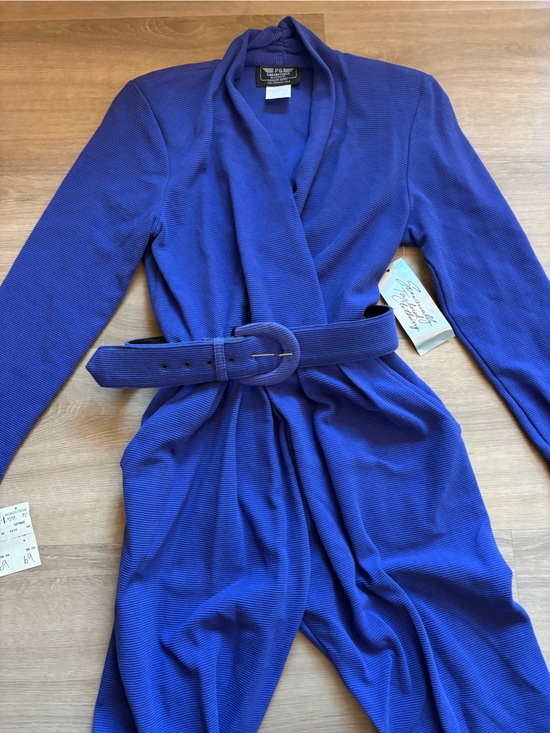 Vintage Pants - Pristine Vintage 80s Belted Jumpsuit in ribbed purple, blue. Size M